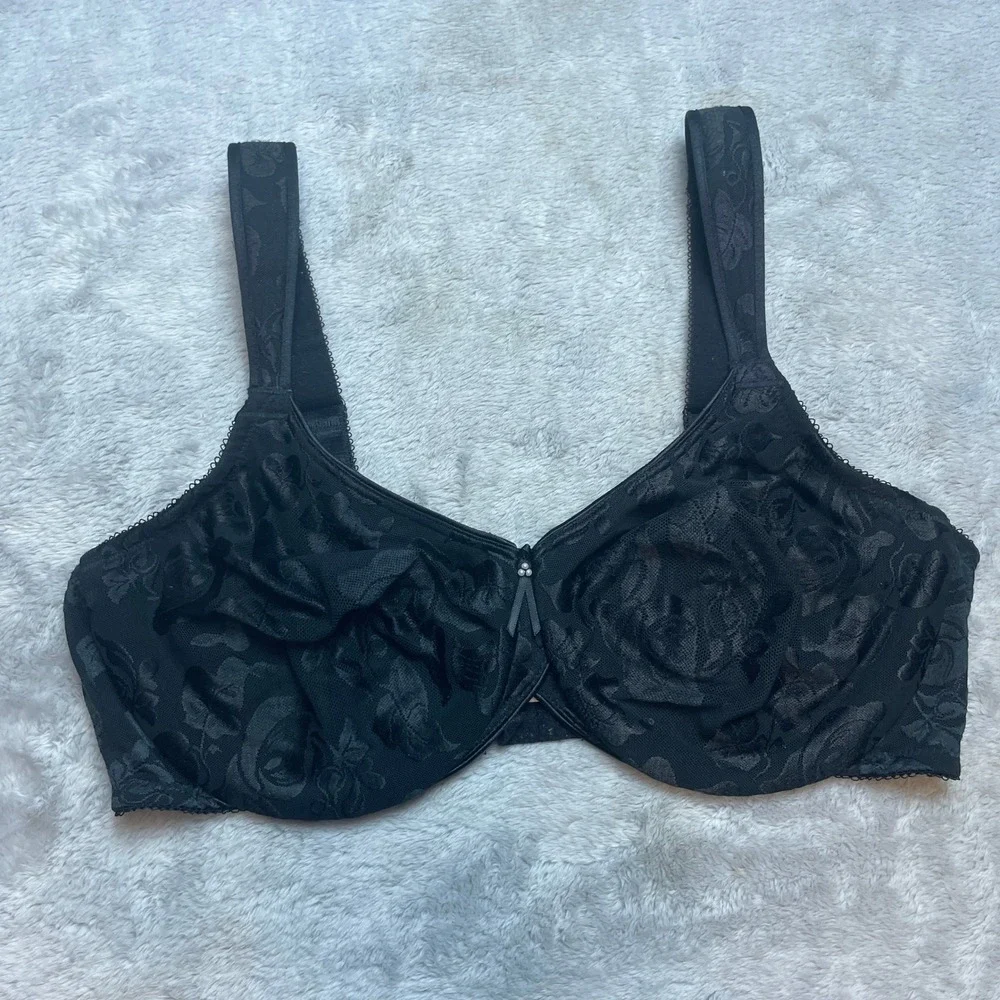 Wacoal Womens Awareness Bra Size 38D Black Floral Underwire Full Coverage